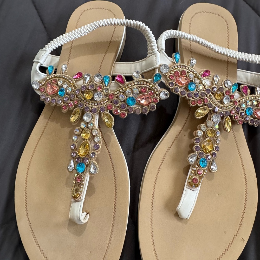 Embellished White Sandals